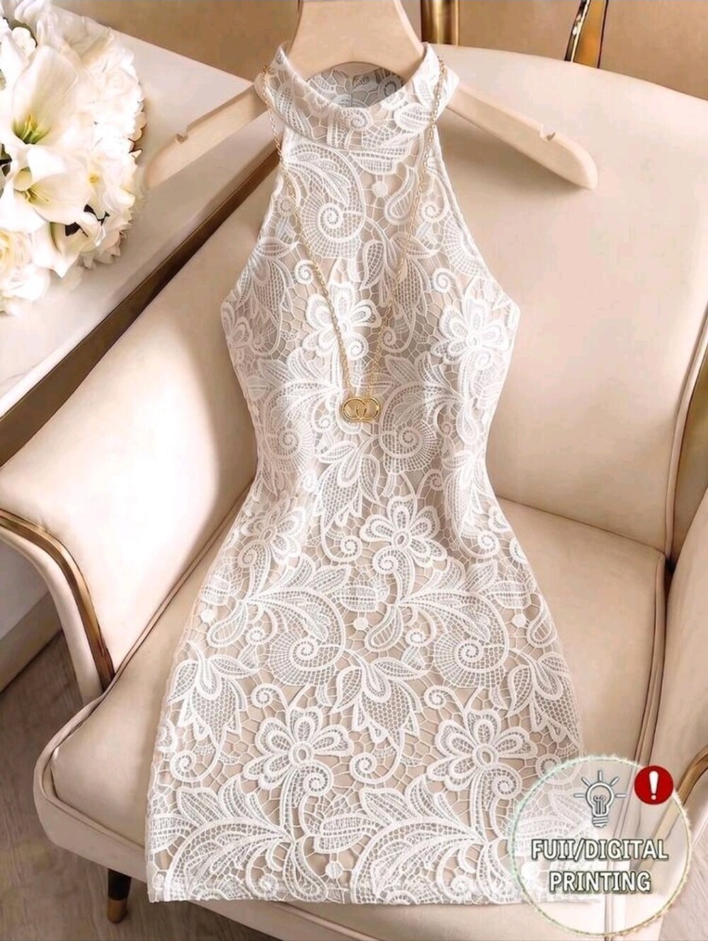 GlowEve Halter Jacquard Floral Printed Elegant Sleeveless Dress